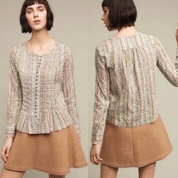 Anthropologie Maeve Gelise Floral Pintuck Button Down Blouse - Size M - Picture 1 of 8